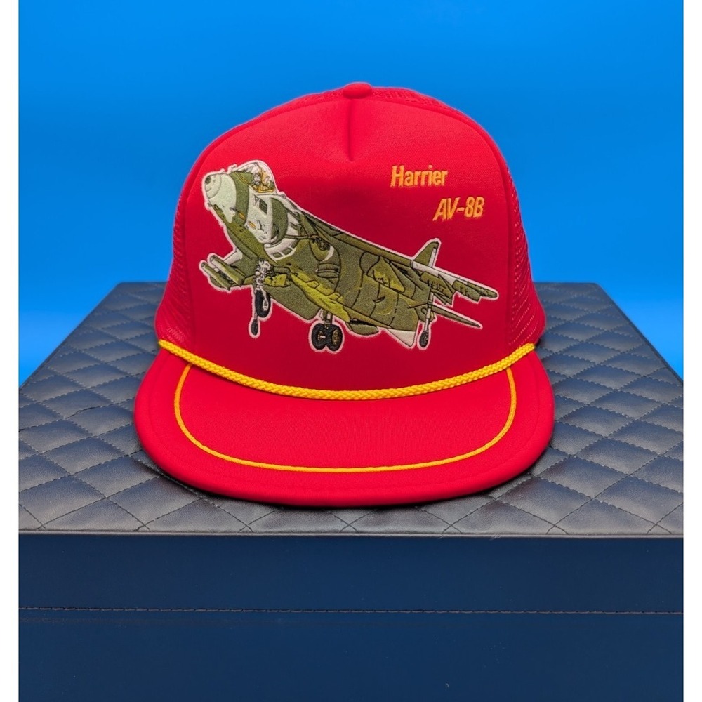 Vintage Red Mesh Snapback Foam‎ Hat Harrier AV-8B Lone Star Caps EUC